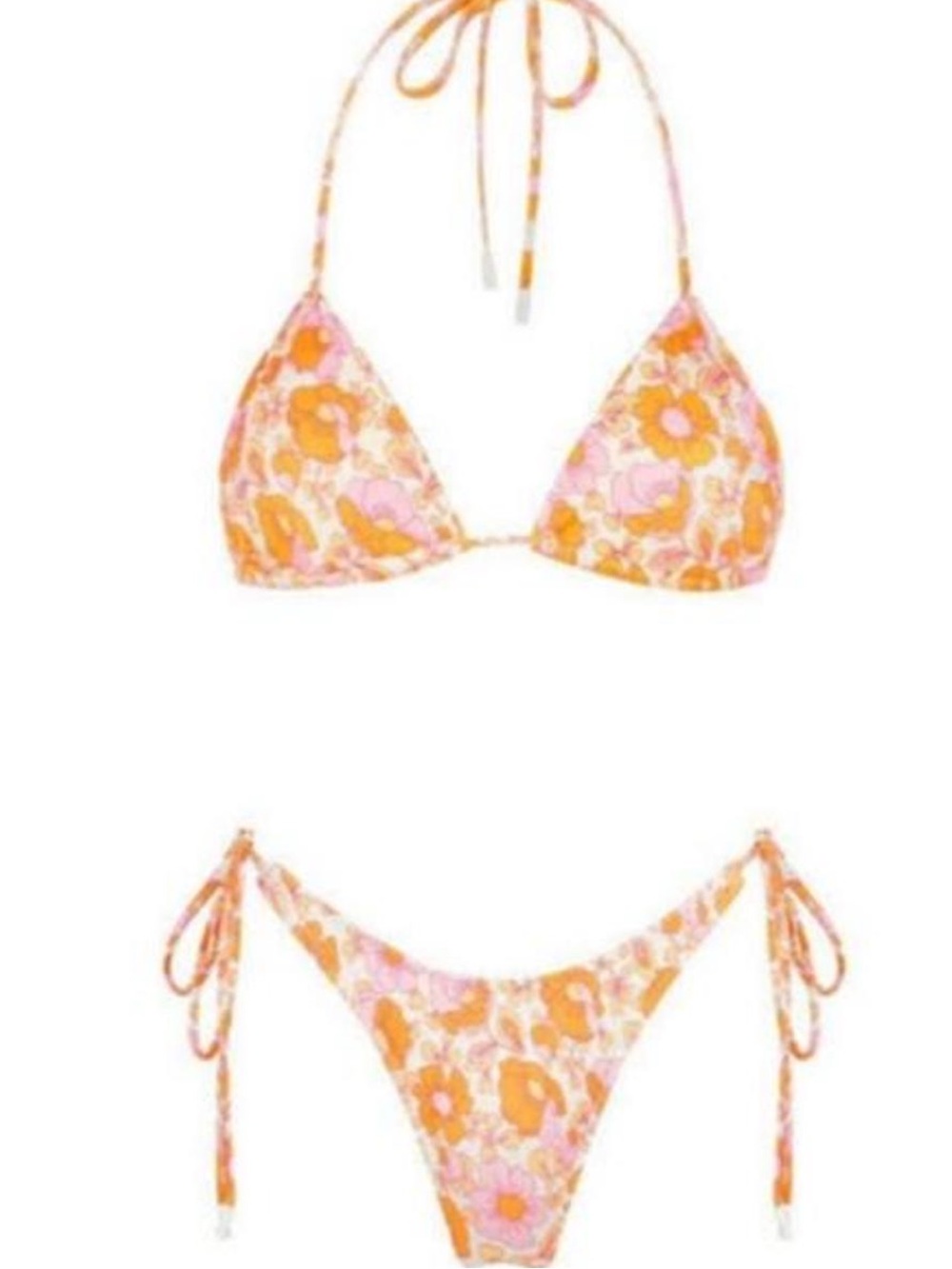 Floral triangl Tie-Side Triangle Bikini Set in Orange and Pink